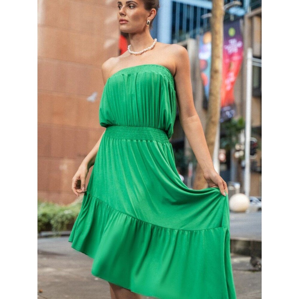 Cupshe Kelly Green Asymmetrical Flounce Hem Tube Dress Size Large